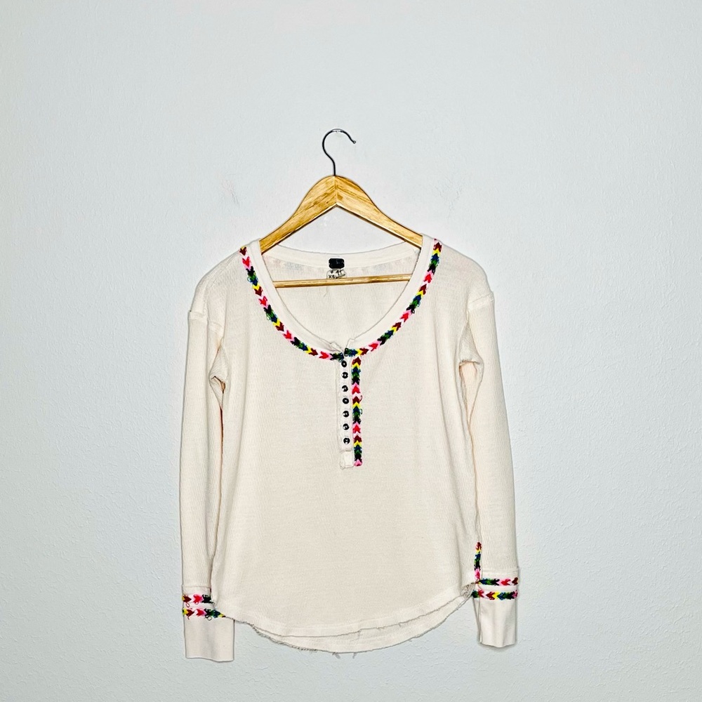 Free People Rainbow Henley Thermal in Cream - Picture 2 of 7